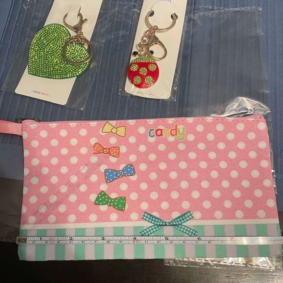 None Handbags - Cute Little Candy Makeup Pouch with 2 Bling Keychains